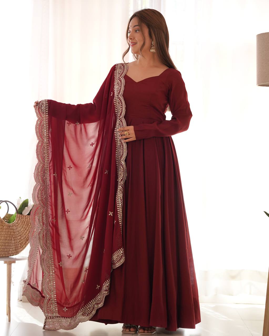 Latest Rich Designer Maroon Colour Gown Collection.