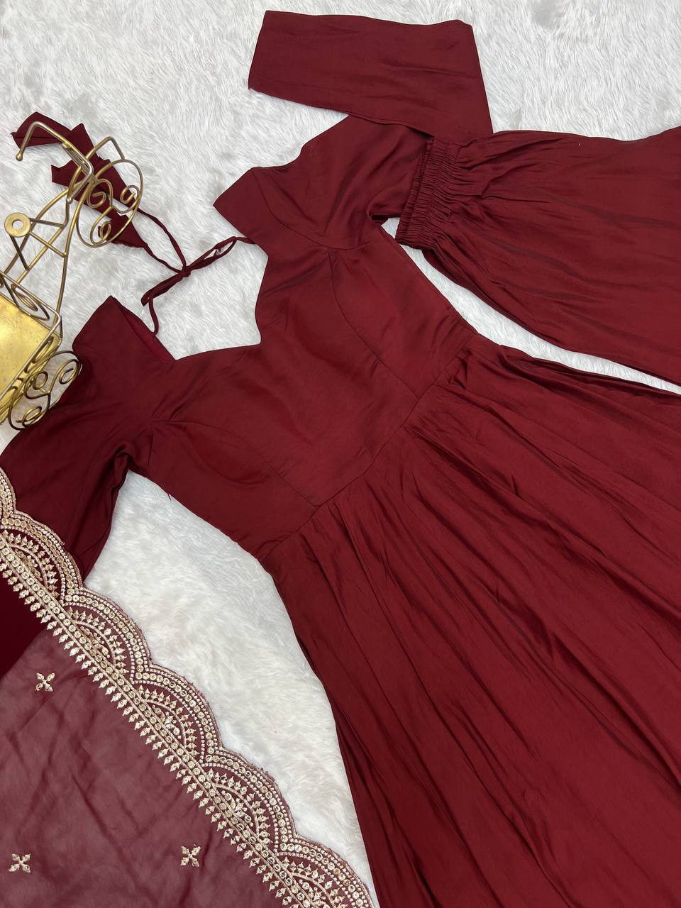 Latest Rich Designer Maroon Colour Gown Collection.