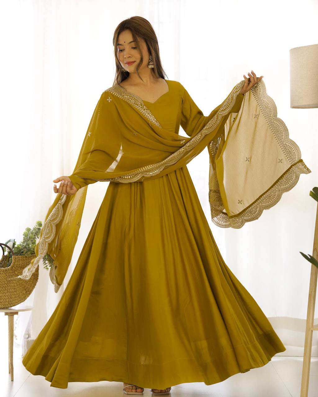Haldi Functions Special New Mustard Gown Collection.