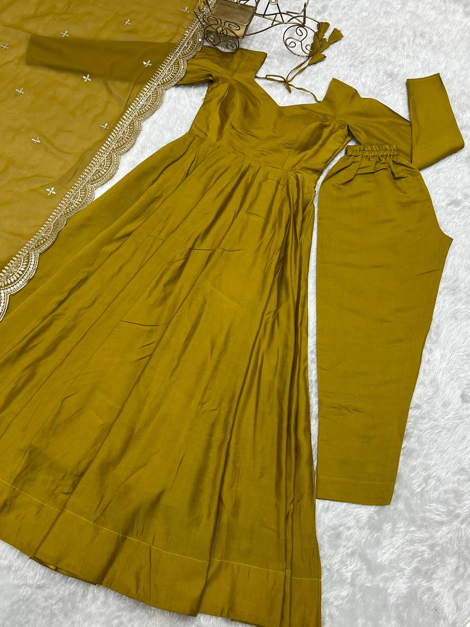 Haldi Functions Special New Mustard Gown Collection.