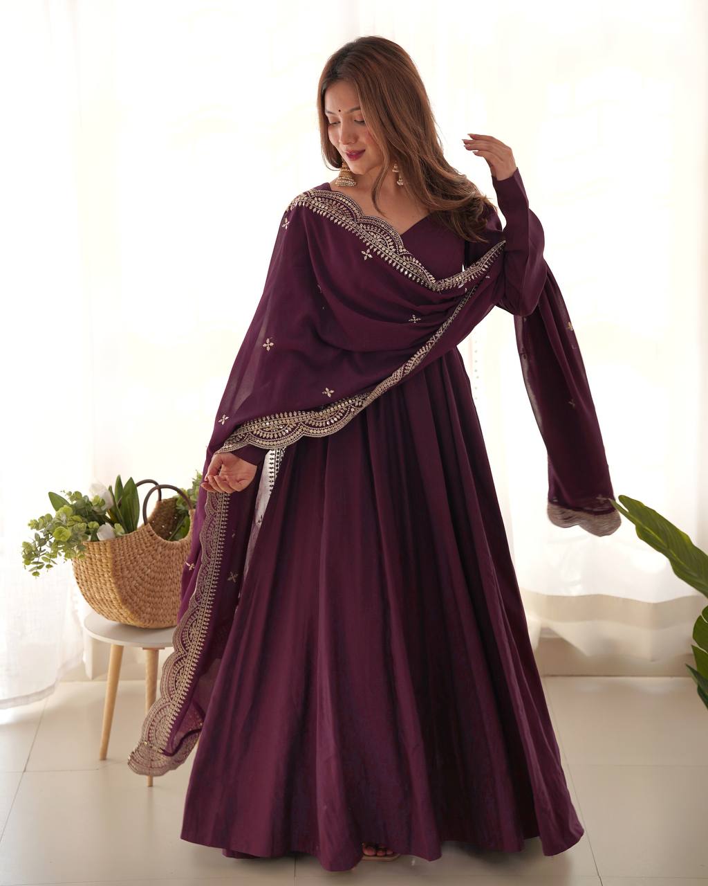 Beautiful Wine Colour Wedding Wear Special Gown Collection.