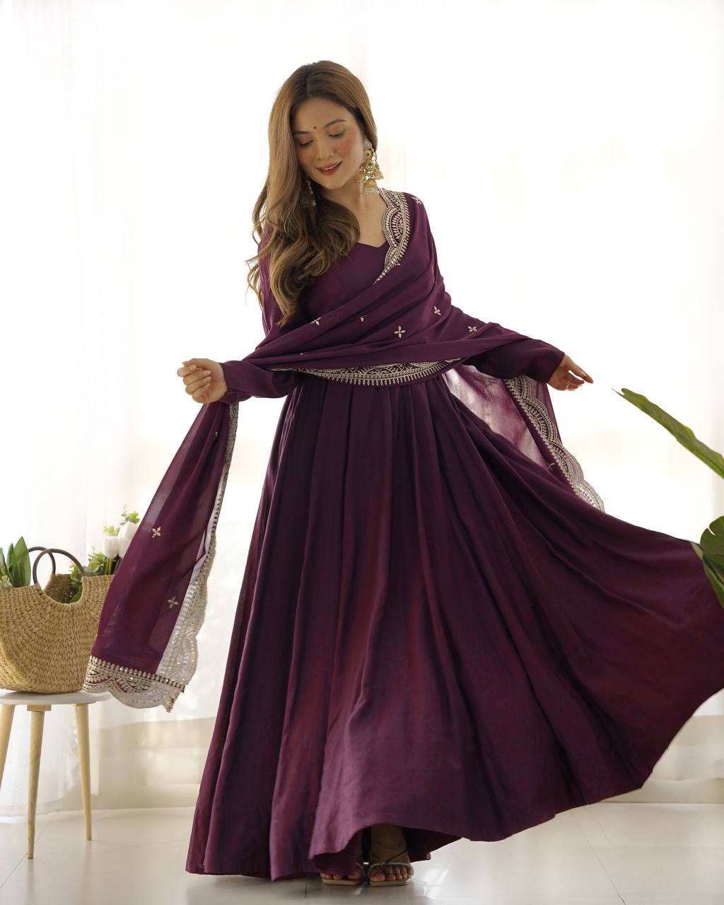 Beautiful Wine Colour Wedding Wear Special Gown Collection.