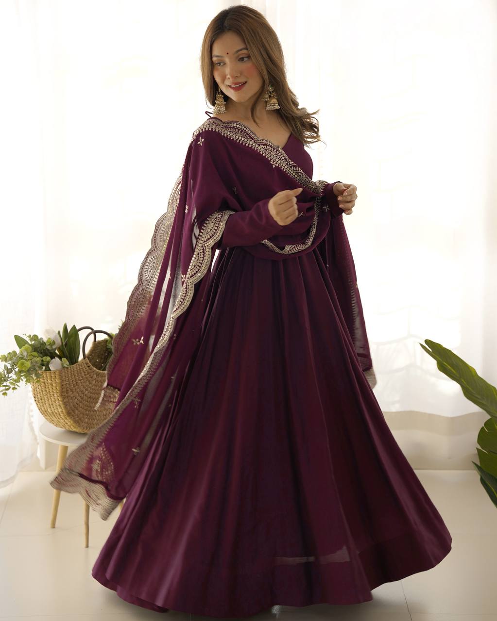 Beautiful Wine Colour Wedding Wear Special Gown Collection.