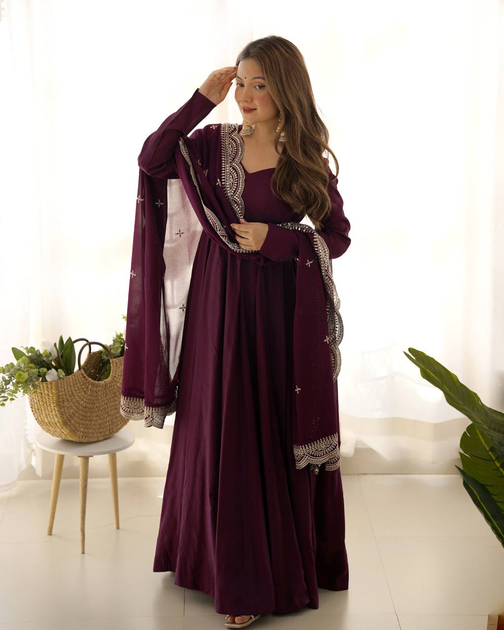 Beautiful Wine Colour Wedding Wear Special Gown Collection.