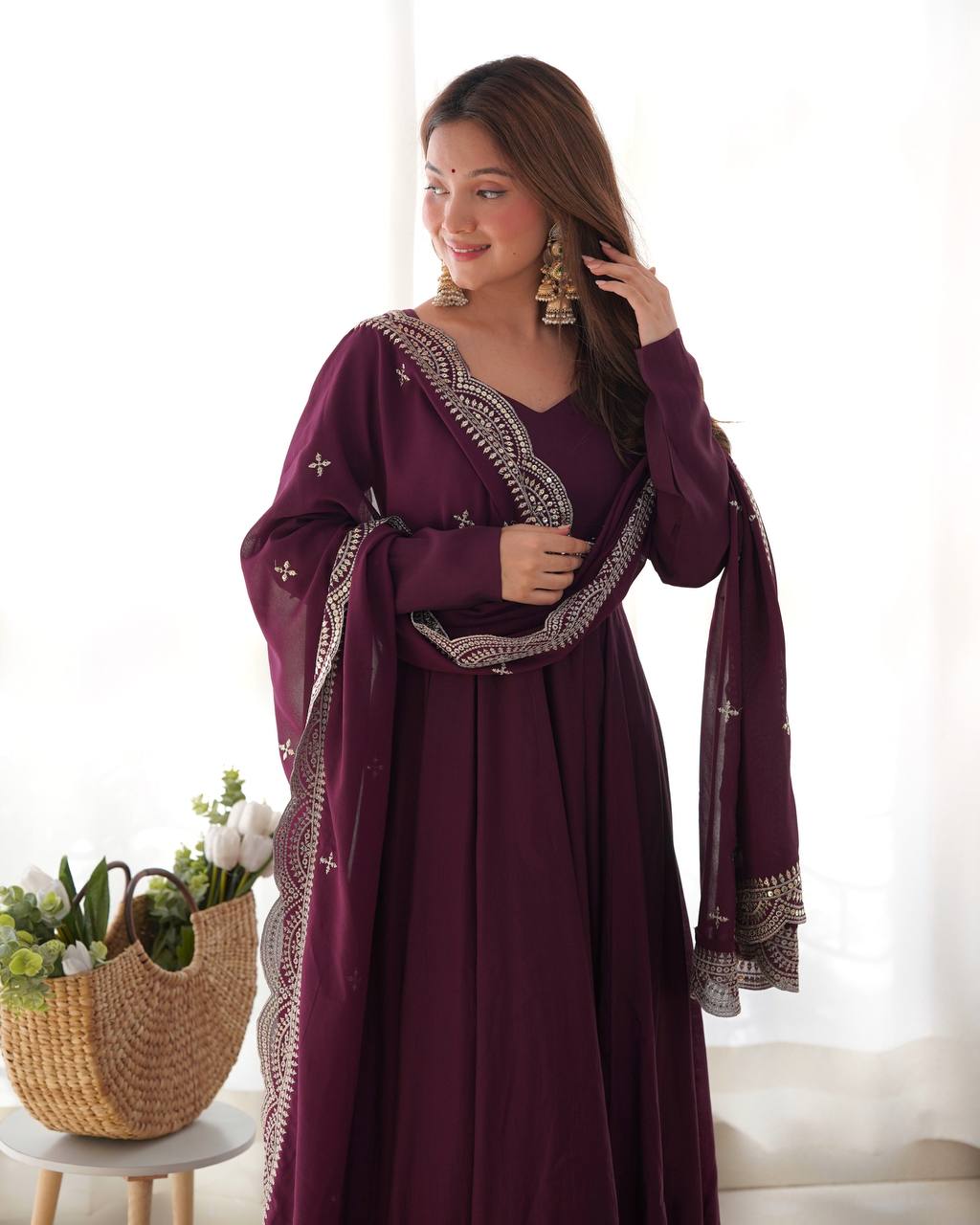 Beautiful Wine Colour Wedding Wear Special Gown Collection.
