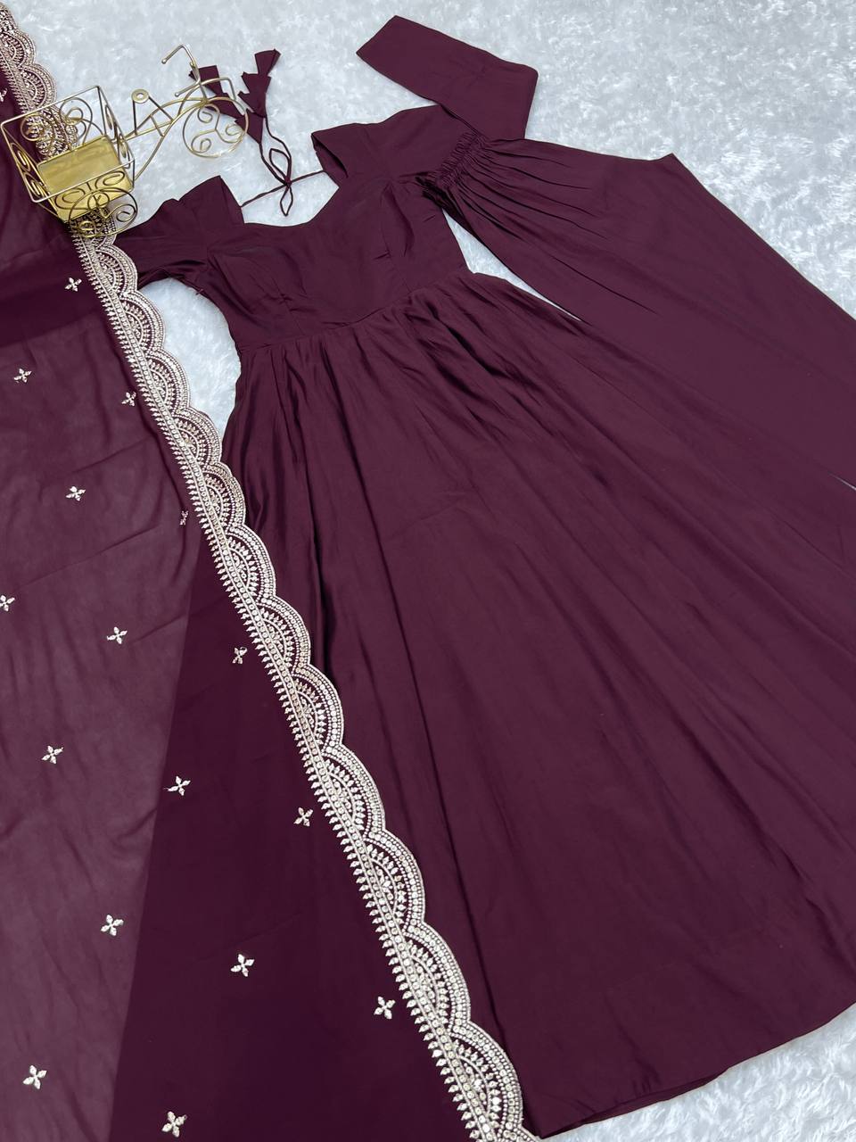 Beautiful Wine Colour Wedding Wear Special Gown Collection.