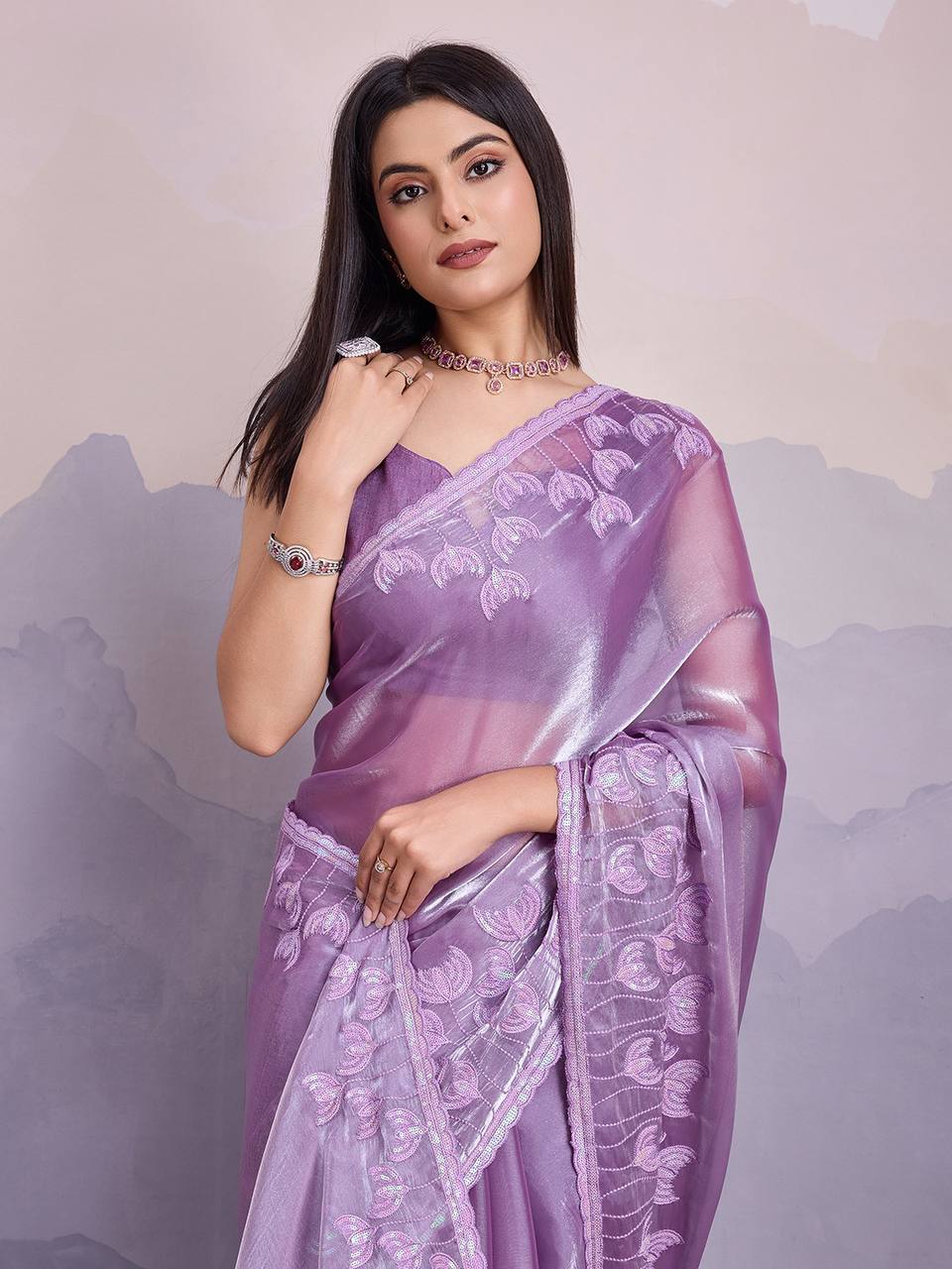 Pretty Lavender Zimmy Choo Saree Collection.