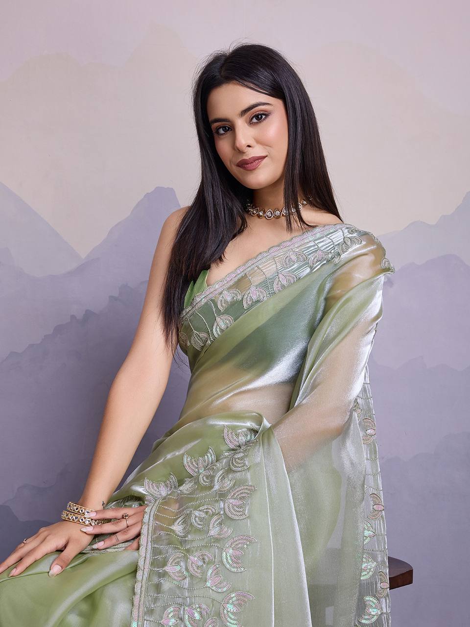 Latest Festival Special New Pista Saree Collection.