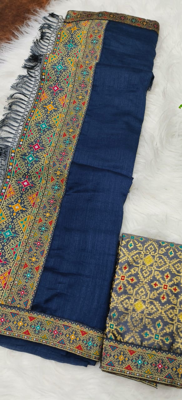 Blue Colour Vichitra Silk Saree Collection.
