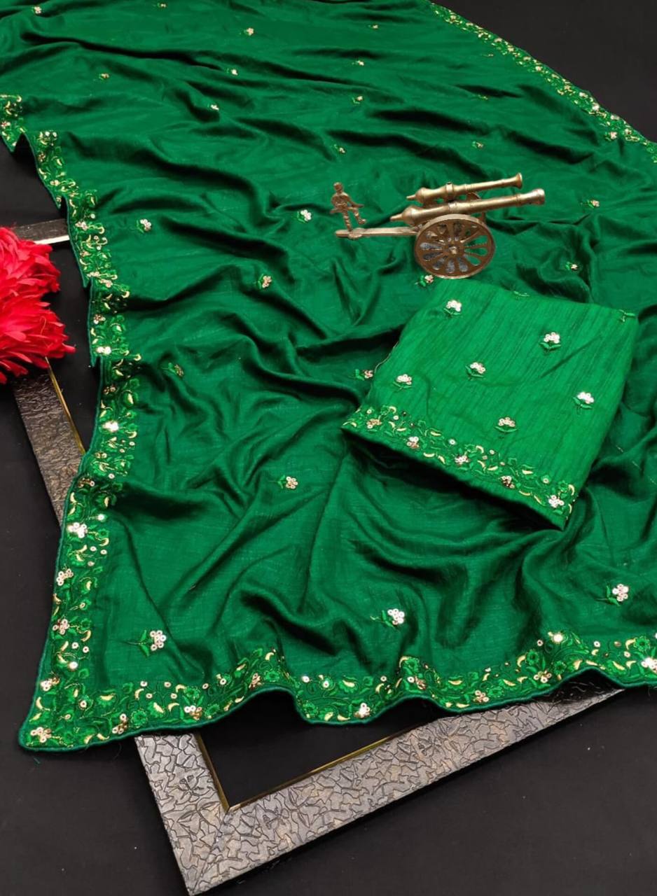 New Designer Green Colour Vichitra Silk Saree.