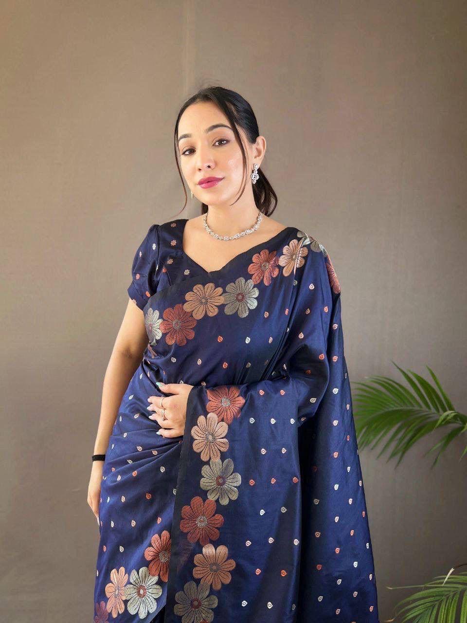 Wedding Season Special Banarasi Navy Blue saree Collection.