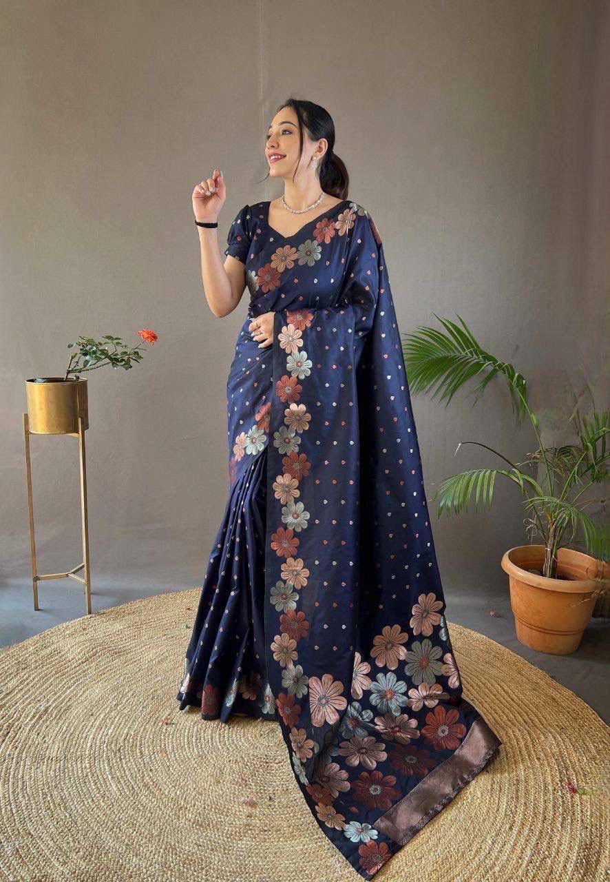 Wedding Season Special Banarasi Navy Blue saree Collection.