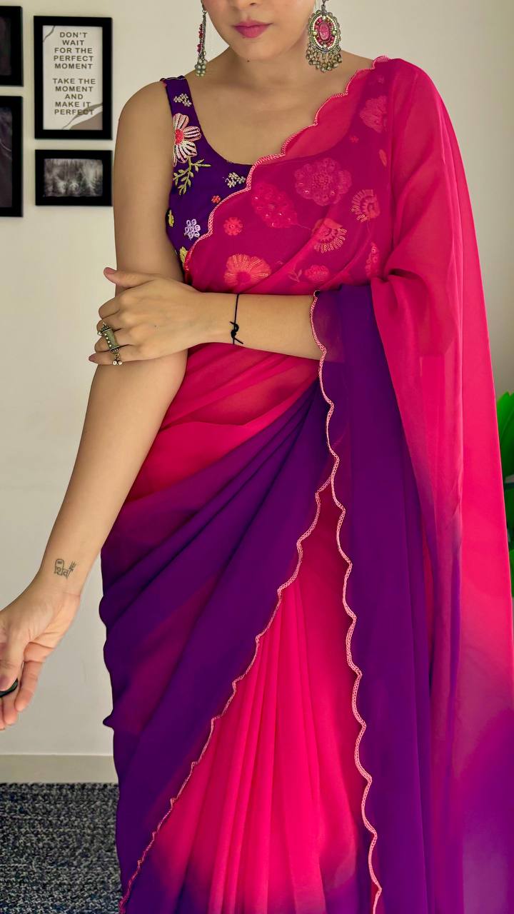 Pink and Purple Beautiful Shaded Soft Georgette Saree.
