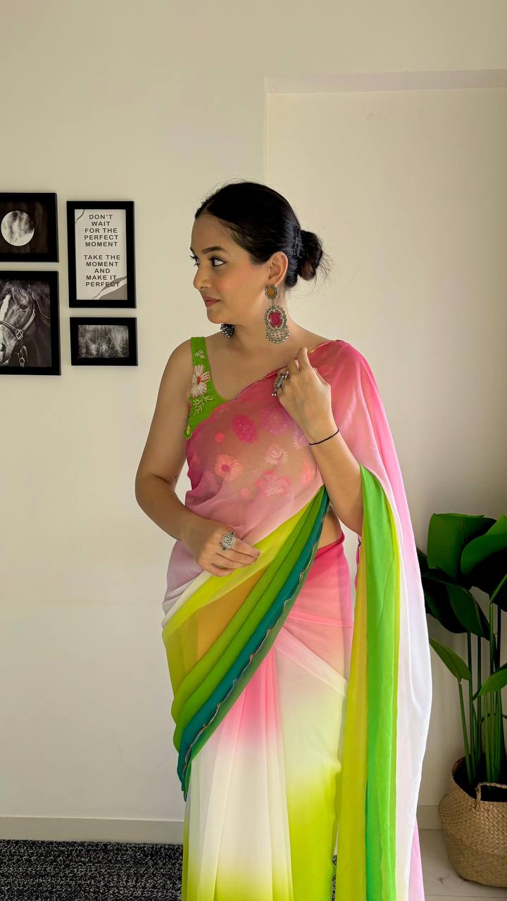 Dragon Fruit Colour Shaded Soft Georgette Saree Collection.