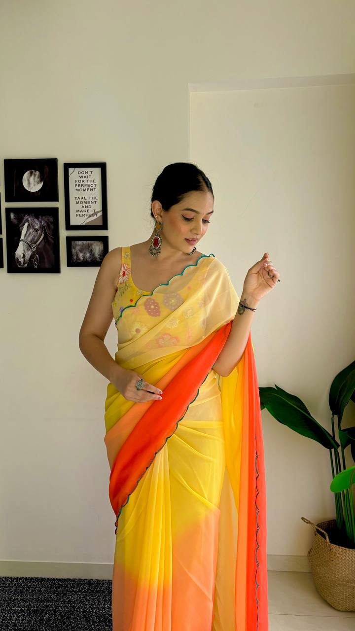 Sunshine and Flamingo Shaded Soft Georgette Saree Collection.