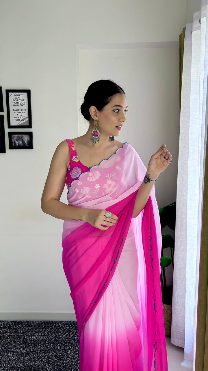 Light Pink And Dark Pink Shaded Soft Georgette Saree Collection.