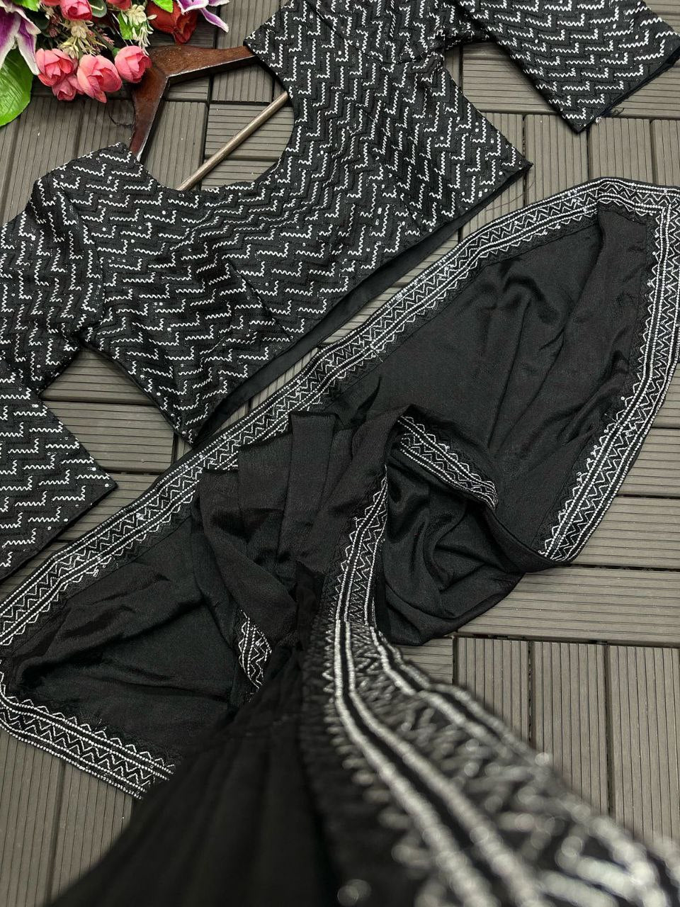 Party Wear Ready To Wear Black Saree.