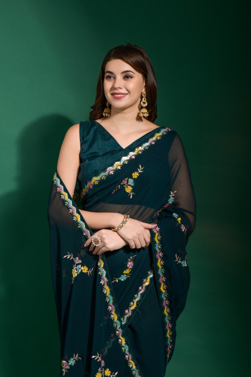 Impressive Look Party Wear Designer Heavy Georgette Saree.