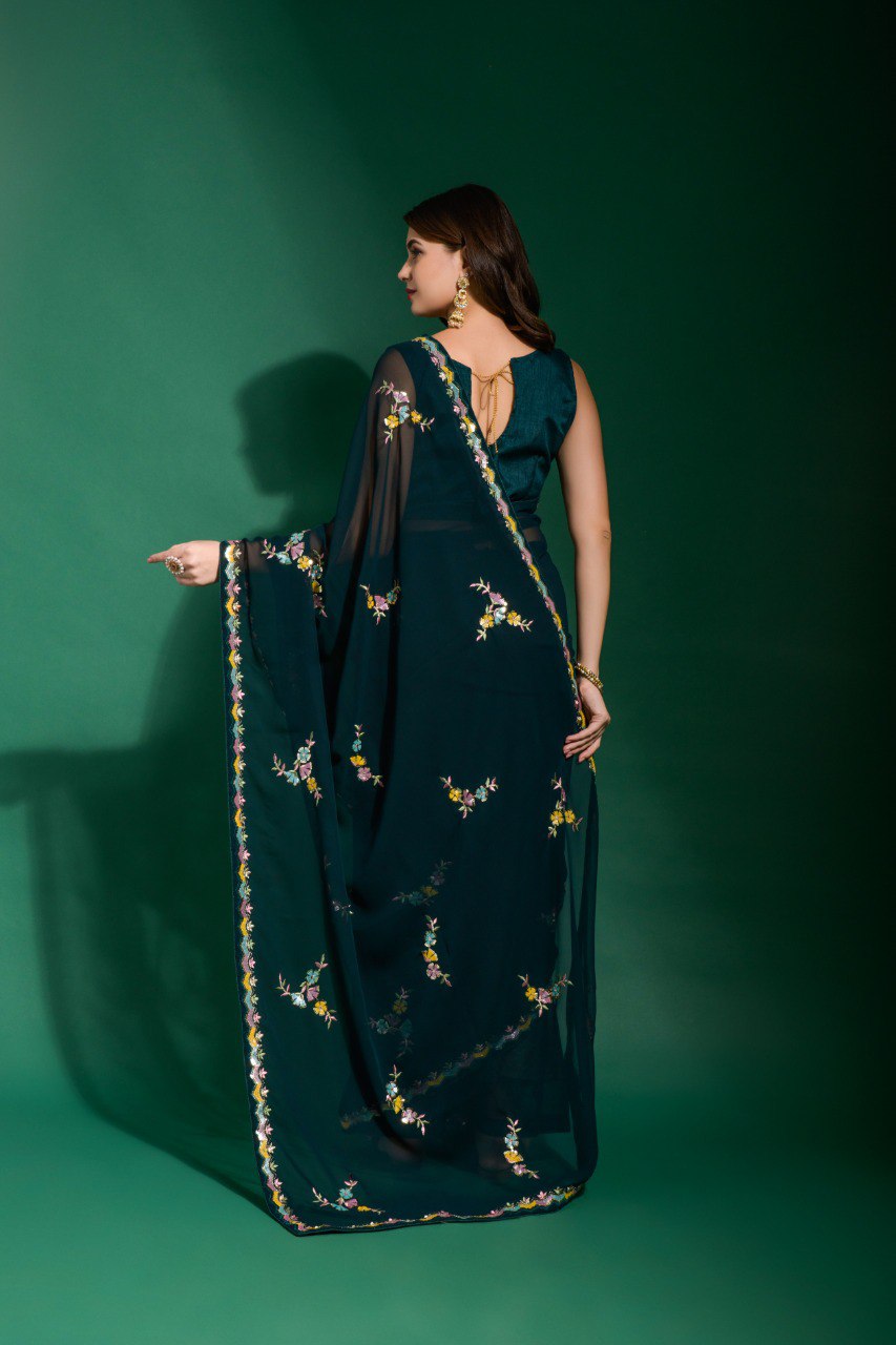Impressive Look Party Wear Designer Heavy Georgette Saree.