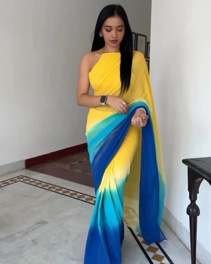 Impressive Most Beautiful Shaded 1 Min Ready To Wear Saree.