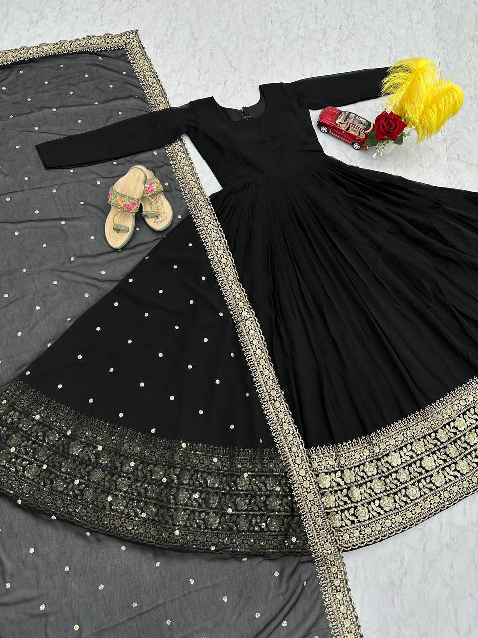 Latest Trendy Designer Party Wear Black Gown.