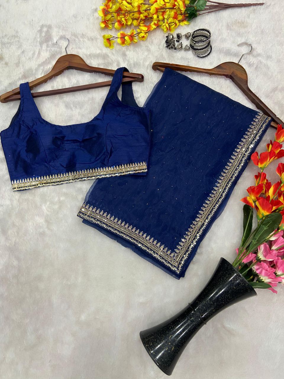 Most Trendy Designer Party Wear Blue Saree Collection.