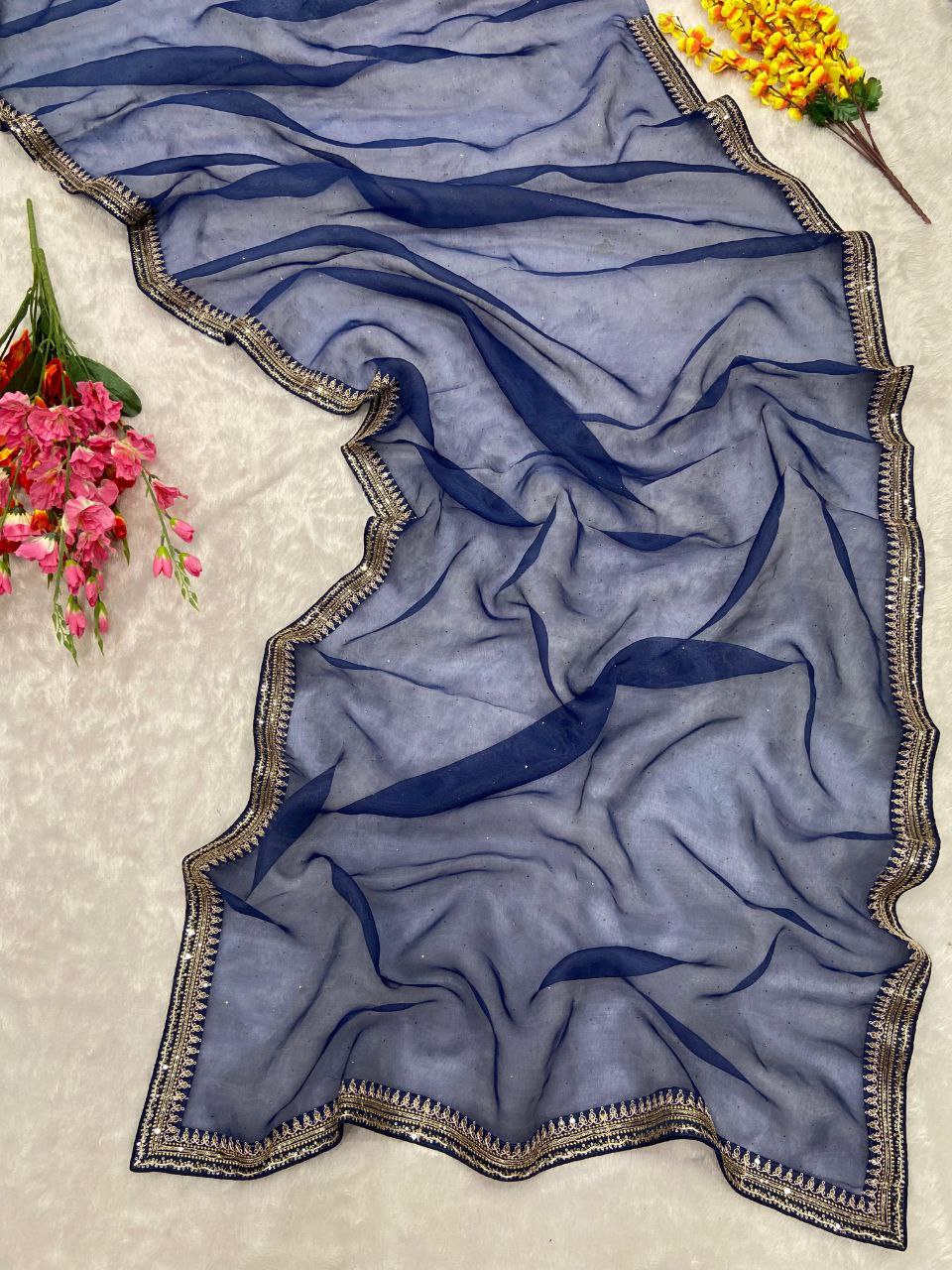 Most Trendy Designer Party Wear Blue Saree Collection.