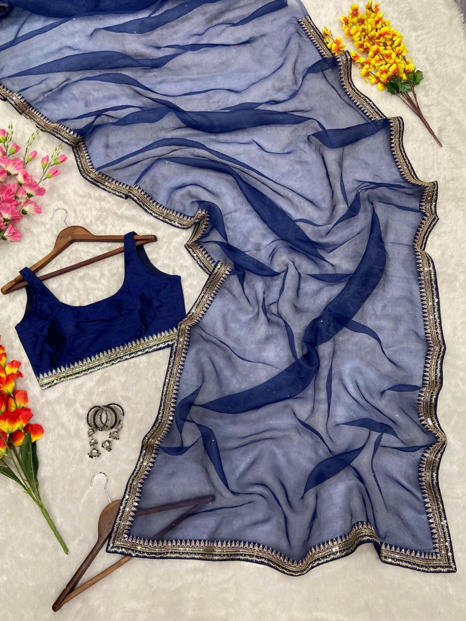 Most Trendy Designer Party Wear Blue Saree Collection.