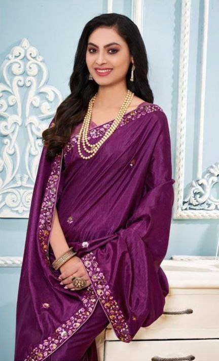 Latest New Designer Vichitra Silk Saree.