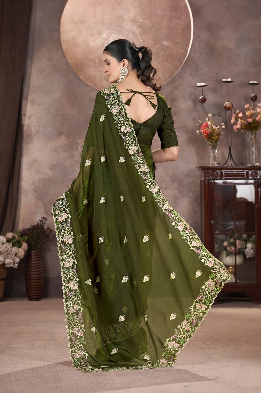 Party Wear Gold Crunchy Saree Collection.