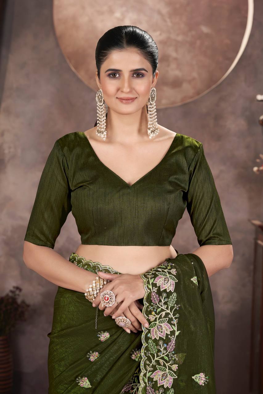 Party Wear Gold Crunchy Saree Collection.