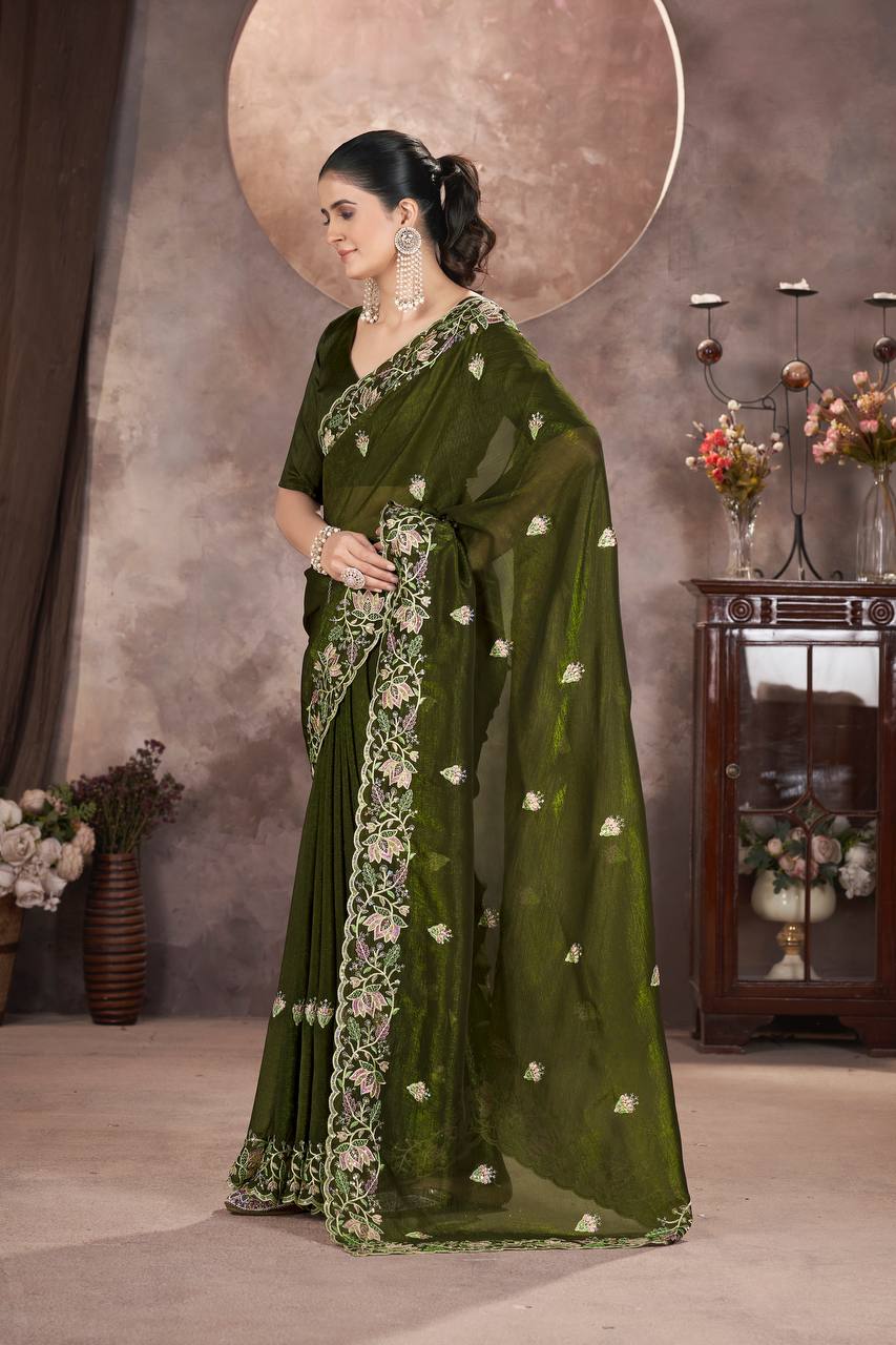 Party Wear Gold Crunchy Saree Collection.