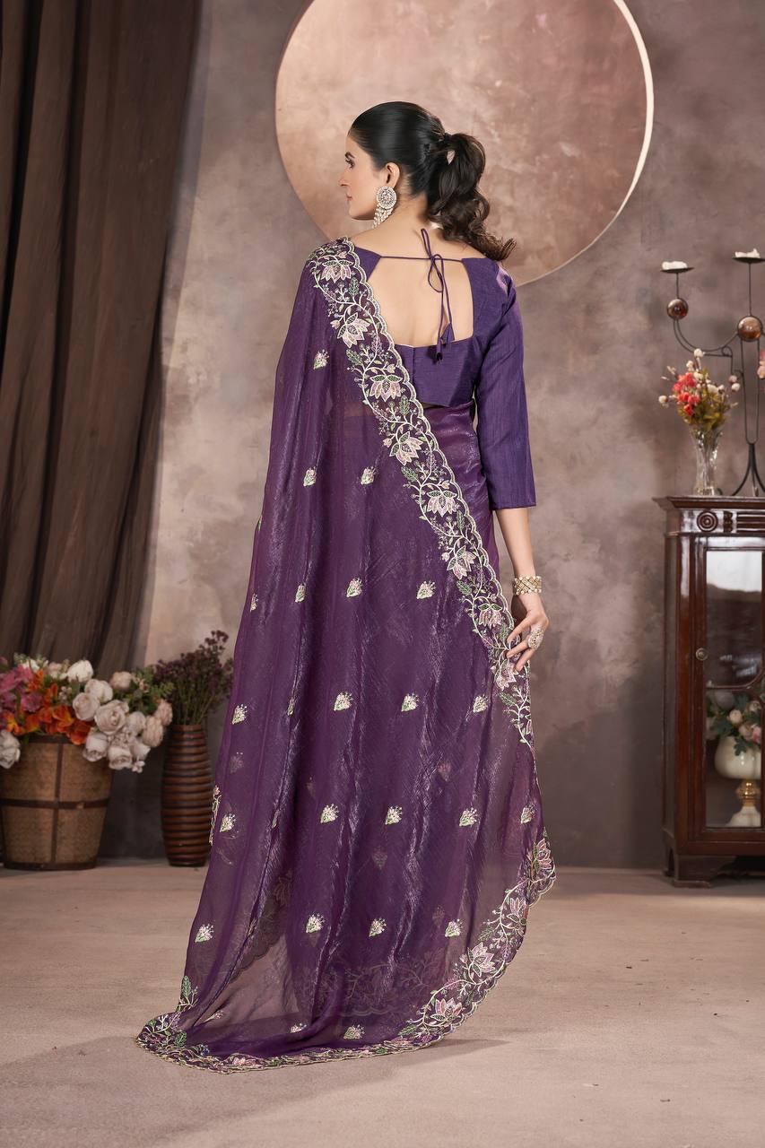 Beautiful Latest Trendy Gold Crunchy Saree Collection.