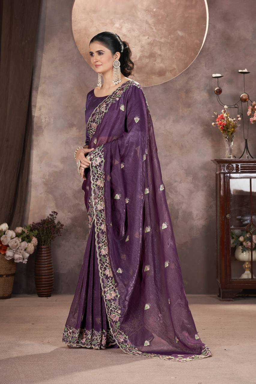 Beautiful Latest Trendy Gold Crunchy Saree Collection.