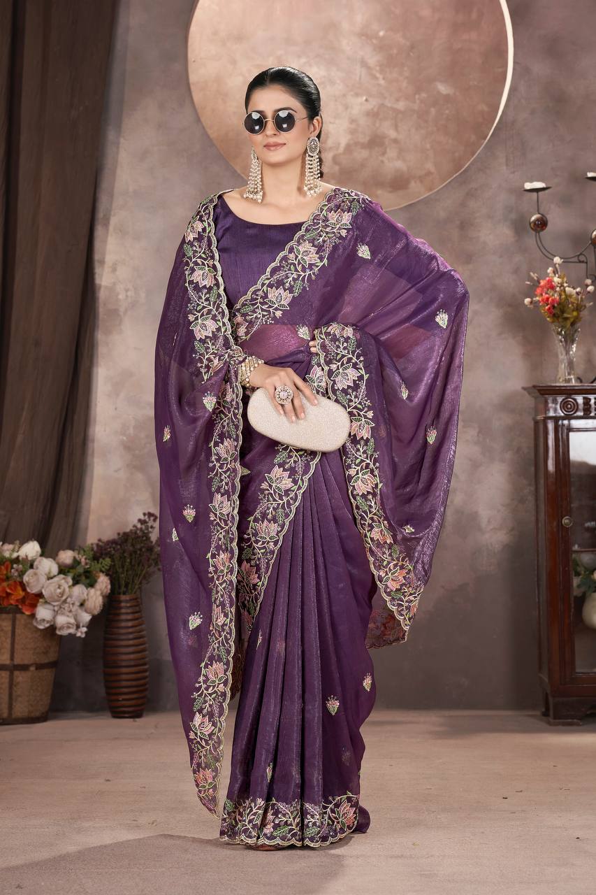 Beautiful Latest Trendy Gold Crunchy Saree Collection.