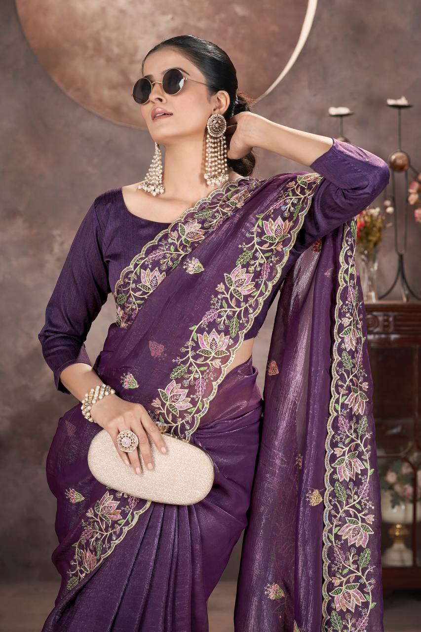 Beautiful Latest Trendy Gold Crunchy Saree Collection.