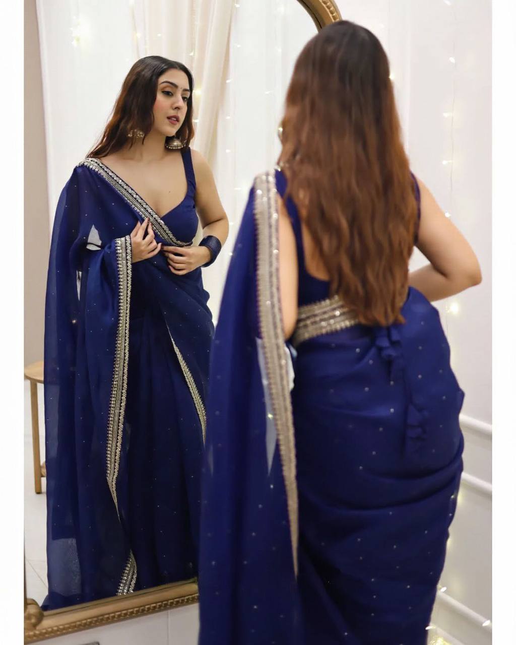 Most Trendy Designer Party Wear Blue Saree Collection.