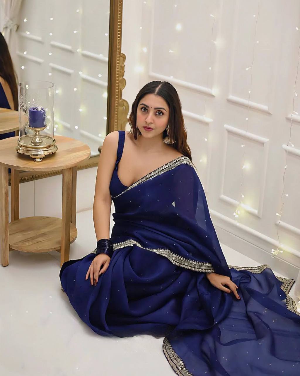 Most Trendy Designer Party Wear Blue Saree Collection.