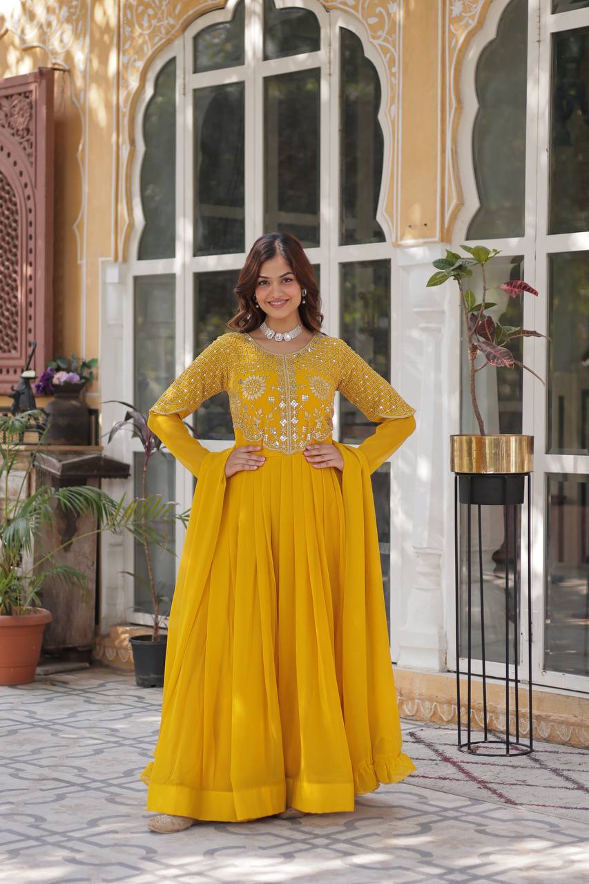 Festival Season Special New Trendy Yellow Gown Collection.