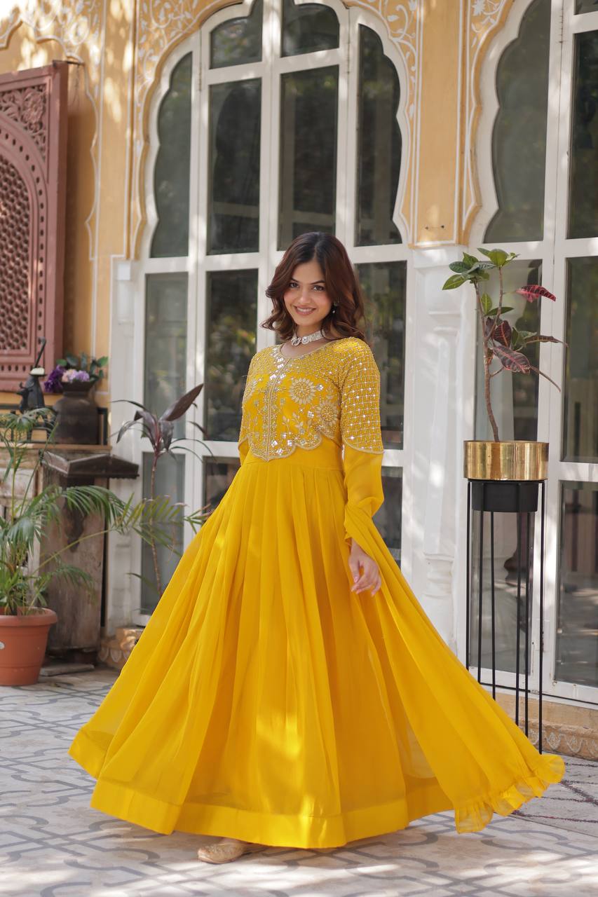 Festival Season Special New Trendy Yellow Gown Collection.