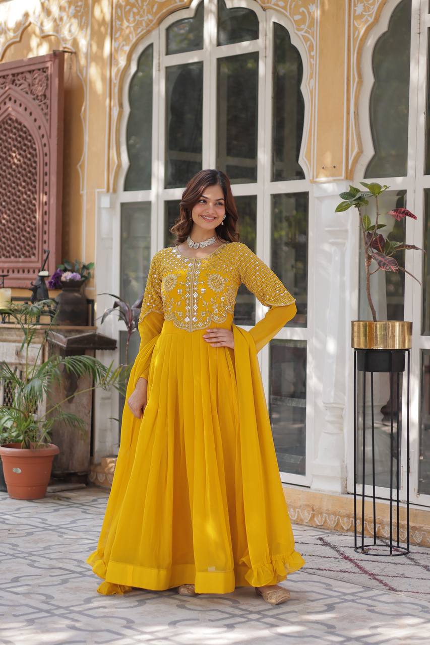 Festival Season Special New Trendy Yellow Gown Collection.
