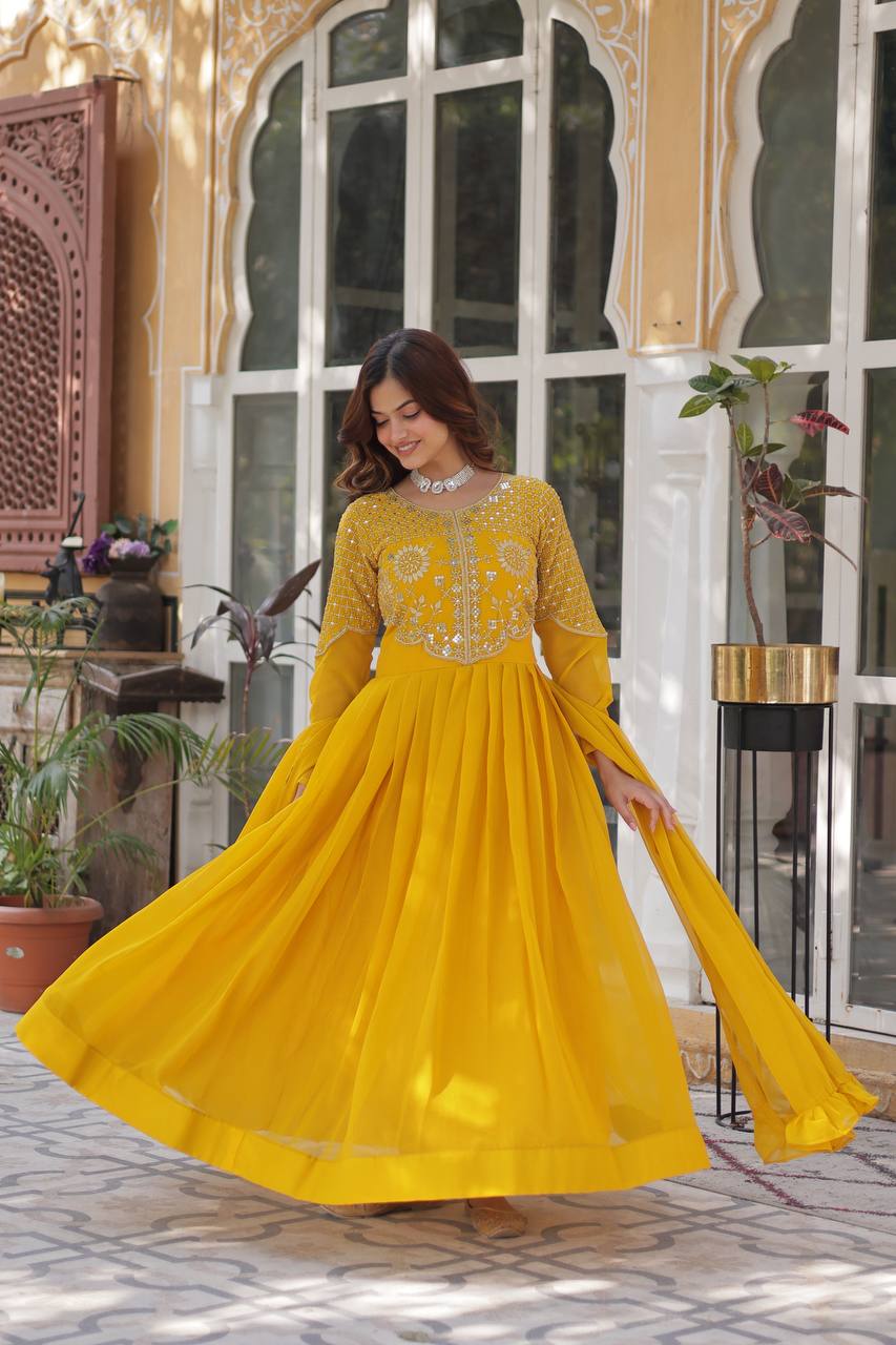 Festival Season Special New Trendy Yellow Gown Collection.