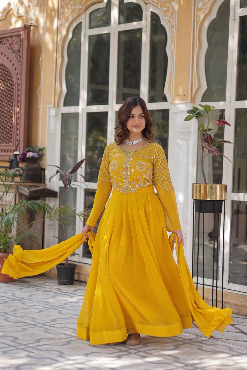 Festival Season Special New Trendy Yellow Gown Collection.