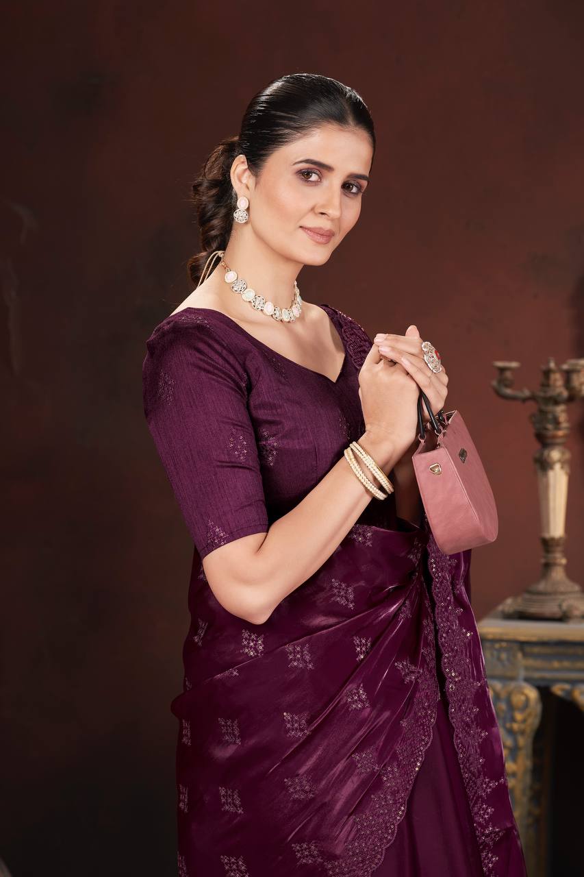 Beautiful Embroidery Sequence Work Saree Collection.