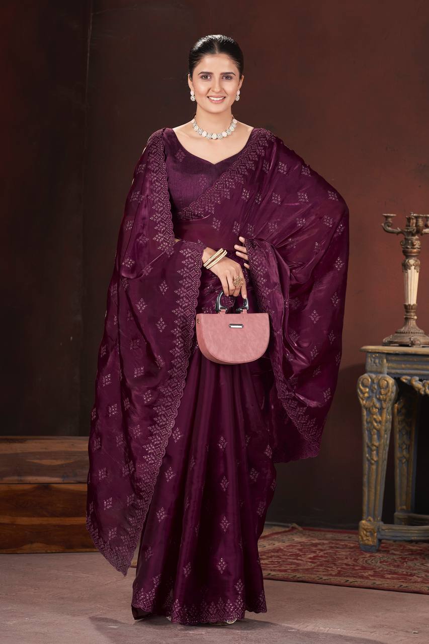Beautiful Embroidery Sequence Work Saree Collection.