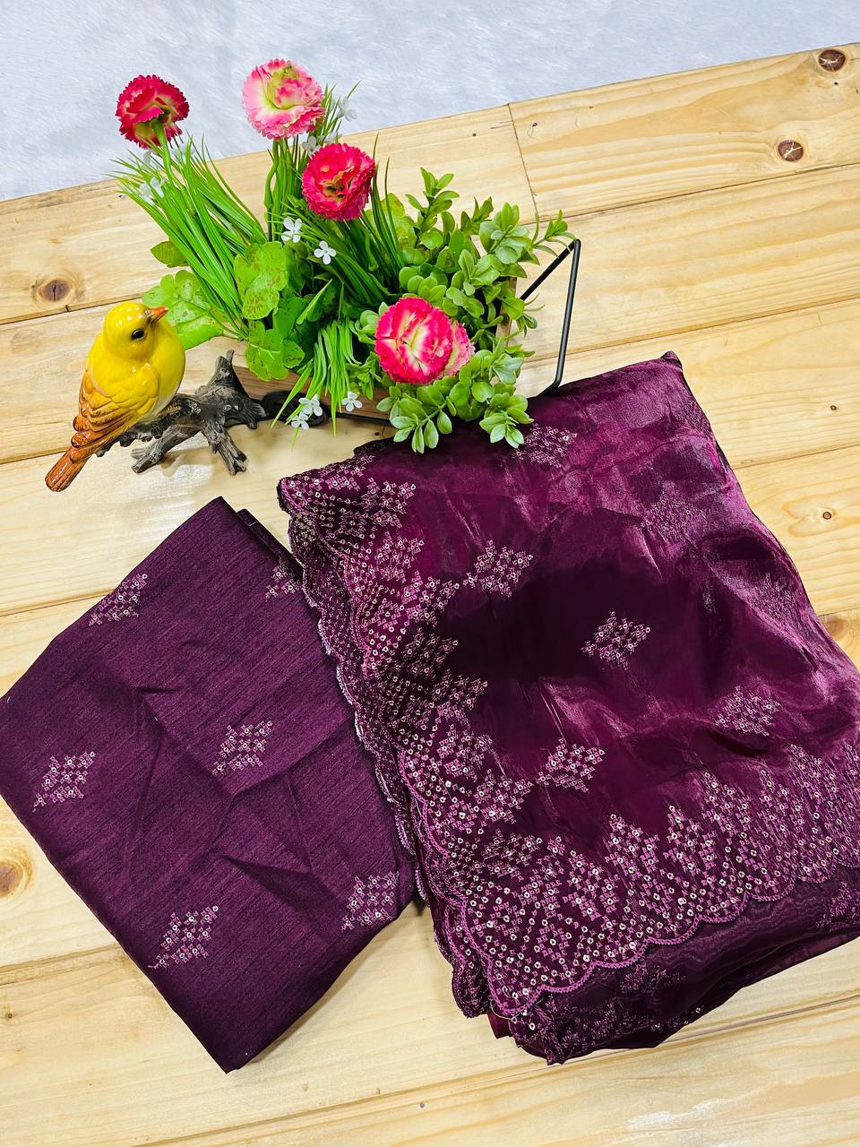 Beautiful Embroidery Sequence Work Saree Collection.