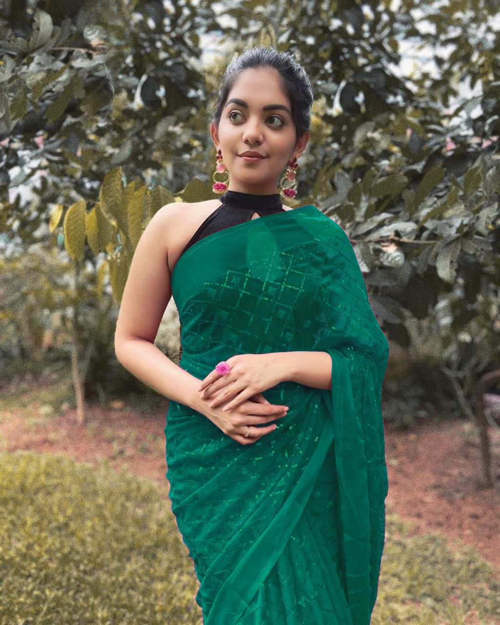 Party Wear Special Green Colour Sequence Work Georgette Saree.