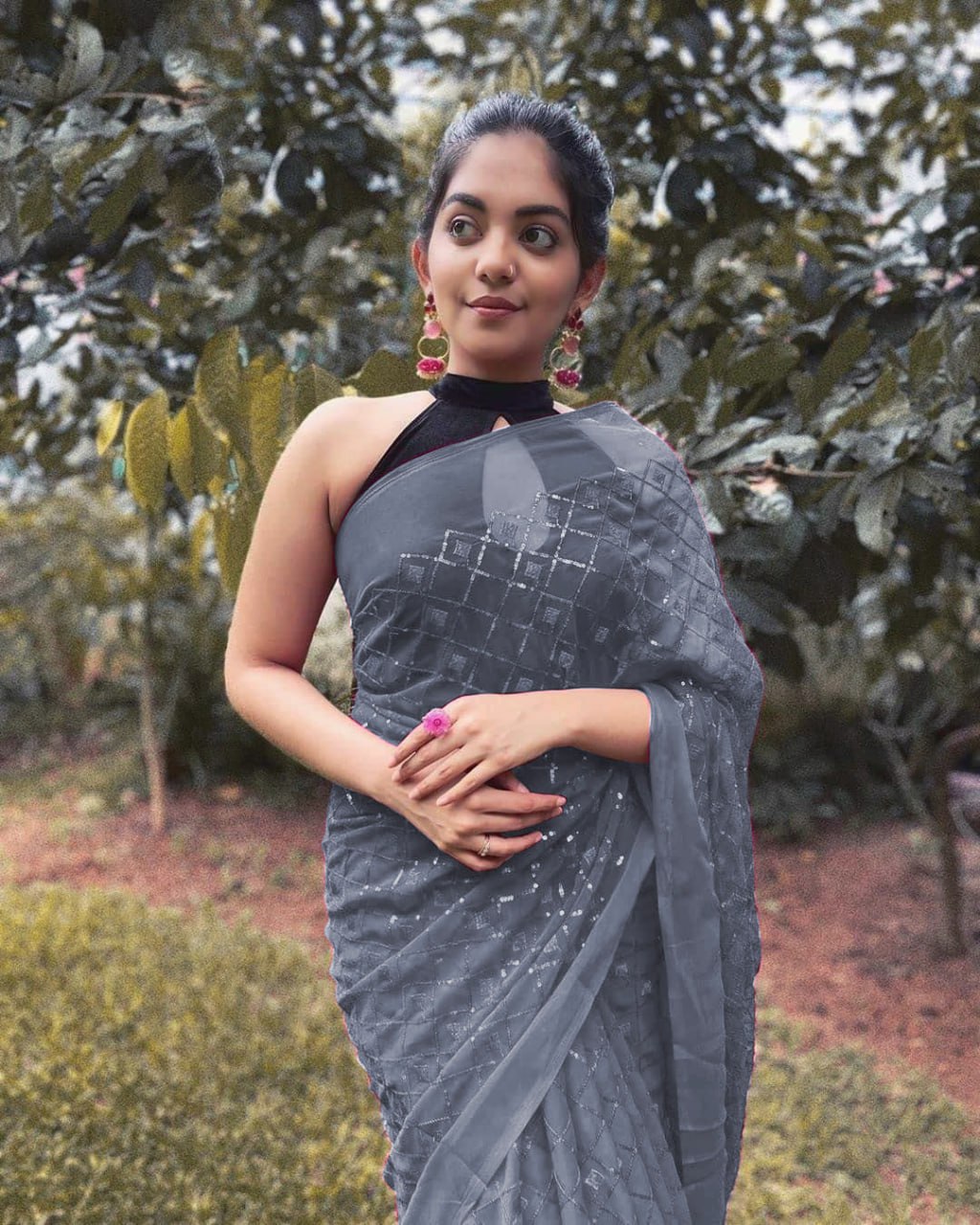 Occasions Wear Special Grey Colour Sequence Work Georgette Saree.
