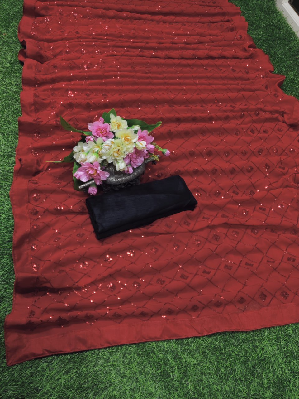 Weddings Wear Special Red Georgette Saree.