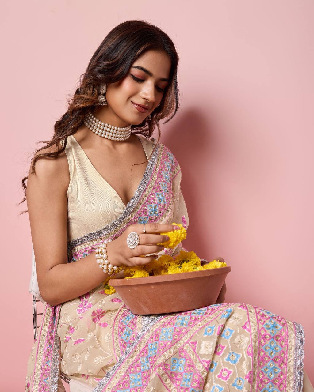 Pretty Premium Georgette Kashmiri Embroidery Work Saree Collection.